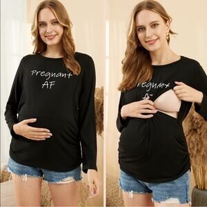 Maternity“Pregnant AF” Nursing long sleeve t shirt size Medium